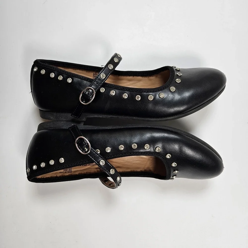 Steve Madden Kids Black Rhinestone Mary Jane Flats Dress Shoes Size Youth 5